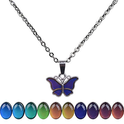 FM FM42 Temperature Sensing Color Changing Pendant Necklace with 19.29" Stainless Steel Rolo Chain - color: Butterfly-3