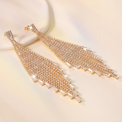 Dangle Earrings for Women，Crystal Drop Earrings Zirconia Rhinestone Dangling Earrings for Women Prom Party Jewelry Gifts，Dangle Fashion Jewelry Crystal Earrings for Women and Girls - color: Gold