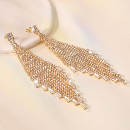 Dangle Earrings for Women，Crystal Drop Earrings Zirconia Rhinestone Dangling Earrings for Women Prom Party Jewelry Gifts，Dangle Fashion Jewelry Crystal Earrings for Women and Girls - color: Gold