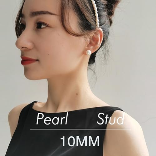 18K Gold Plated 925 Sterling Silver Shell Pearl Stud Earrings,Hypoallergenic to Sensitive Ears - style: C_M - 10mm