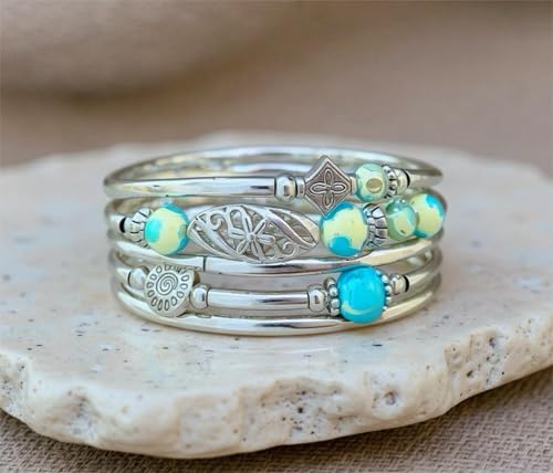 Boho Wrap Beaded Bracelet for Women – Handmade Natural Stone Jewelry – Stainless Steel Adjustable Ethnic Chic Gift - color: Lan Di Royal