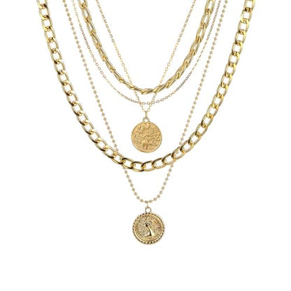 GIGB PBDK Chunky Layered Coin Pendant Necklaces for Women Gold Cuban Link Chain Statement Necklaces Punk Halloween Bachelor Party Holiday Vacation Accessory - color: Gold