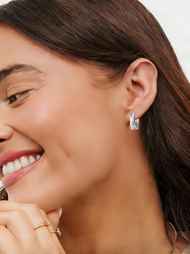 Women's Huggie Hoops with Birthstone 925 Sterling Silver Huggie Stud Hypoallergenic 14K Gold Plated Moissanite Earrings -Emerald Sapphire Ruby Hoop Earrings, Size 20 25mm - color: B -Silver CZ, size: 20mm (0.78 Inch)