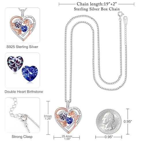 Iefil Heart Birthstone Necklace for Women - Double Birthstone Jewelry | 925 Sterling Silver, Gift Box Packaging, Anniversary Birthday Gifts for Women Wife Mom - color: 06-12-Jun-Dec Birthstone