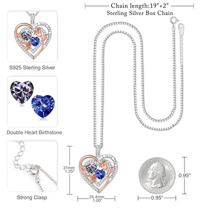 Iefil Heart Birthstone Necklace for Women - Double Birthstone Jewelry | 925 Sterling Silver, Gift Box Packaging, Anniversary Birthday Gifts for Women Wife Mom - color: 06-12-Jun-Dec Birthstone