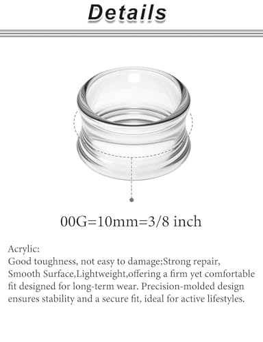 6G-50mm Hollow Acrylic Ear Plugs Tunnels for Women Men Double Flared Saddle Ears Gauge Plug Stretcher Expander Piercing Body Jewelry Black White Clear 1 Pairs - color: Clear, size: 00 Gauge = 10mm = 3/8 inch