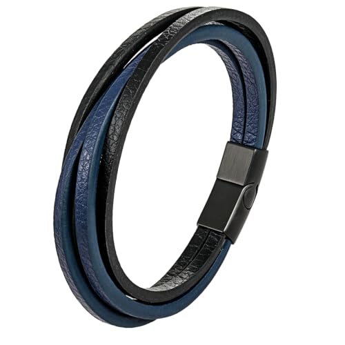 Italian Handmade Leather Bracelets for Men - color: Black Blue, size: 8.2"