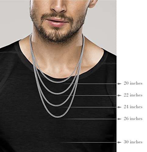 Miabella Italian Thick 925 Sterling Silver Cuban Link Chain Men Necklace | 3.2mm, 5mm, 7mm, Heavy, Solid Curb, Fine Jewerly, Made in Italy - size: Length 26 Inches, style: 3.2mm