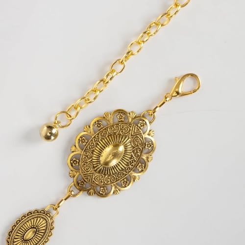 Women Western Concho Chain Belt - Fashion Gold Metal Waist Cowgirl Belt for Dresses Jeans - color: Gold