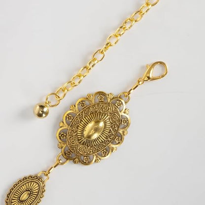 Women Western Concho Chain Belt - Fashion Gold Metal Waist Cowgirl Belt for Dresses Jeans - color: Gold