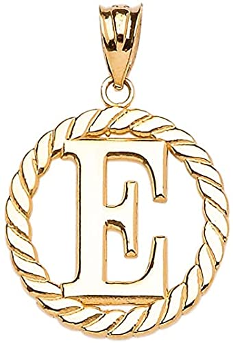 Polished 10k Yellow Gold Personalized Initial "A-Z" Roped Circle Charm Pendant - style: E