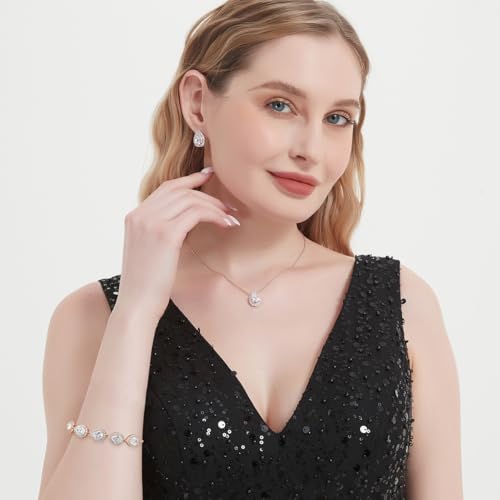 Teardrop Cubic Zirconia Jewelry Set for Women Wedding Prom Bridesmaid Gift | Sparkle Necklace Earrings Bracelet, Bride Formal Party Jewelry - color: Rose Gold