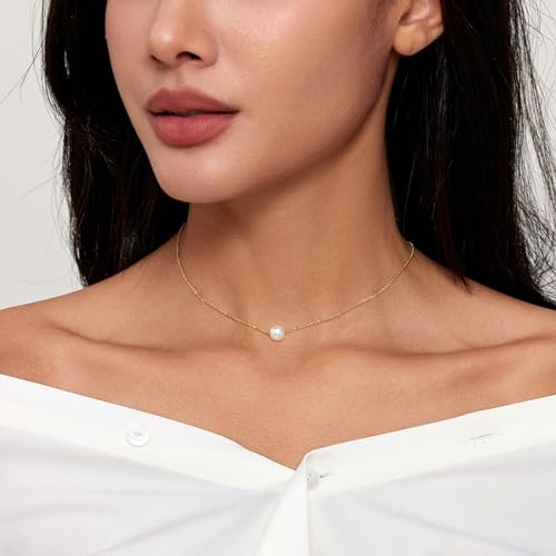 Zeffy Pearl Necklace 4MM/6MM/8MM Dainty Round Imitation Pearl Choker Necklace Wedding Pearl Necklace Delicate Jewelry for Women Simple Bridesmaid Jewelry Gifts - style: Single Pearl Adjustable Necklace