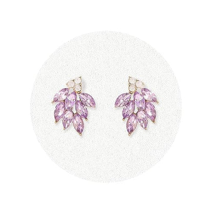 Rhinestone Stud Earrings for Women Small Dainty Crystal Cluster Drop Earrings for Girls Cute Costume Jewelry for Bridal Wedding Party Gift - color: Purple