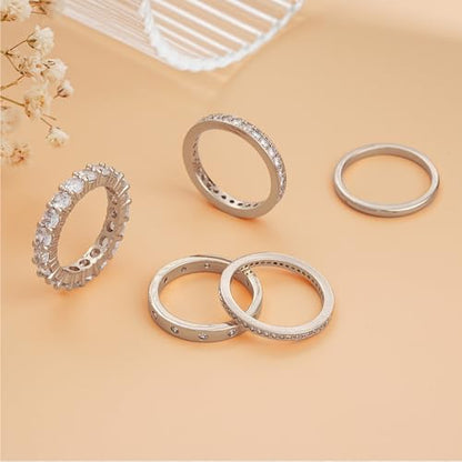 Gold Rings for Women Non Tarnish, 14k Gold Plated Dainty Stacking Cubic Zirconia Thumb Rings, Gold Knuckle Women Rings Set Jewelry Size 5-10 - color: silver