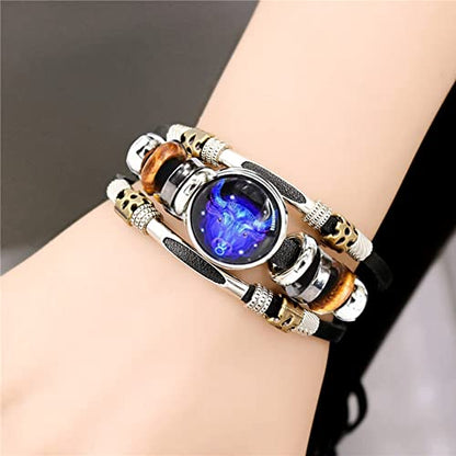 2Pcs Multilayer Constellation Zodiac Leather Bracelet Handmade Woven Zodiac Sign Wrap Bracelet Wristband for Women Men Jewelry Birthday Gift - color: E:Taurus(4/21 - 5/20)