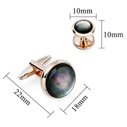 HAWSON Cufflinks and Tuxedo Studs Set for Men with Gift Box, Mother-of-Pearl Cuff links for French Cuff Shirt and Dress Shirt, Suitable for Wedding, Birthday, Party - style: Rose Gold & Black Lip Shell Stone
