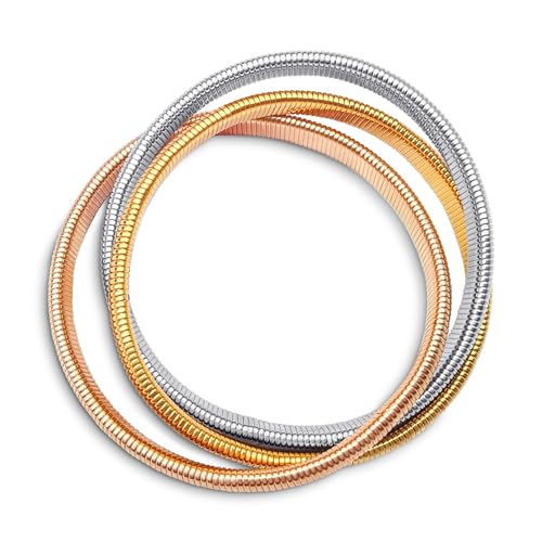 Bling Jewelry Omega Cobra Bangle Stretch Bracelet Rose Gold Silver Tone Stainless Steel - color: Rose Gold-Tone