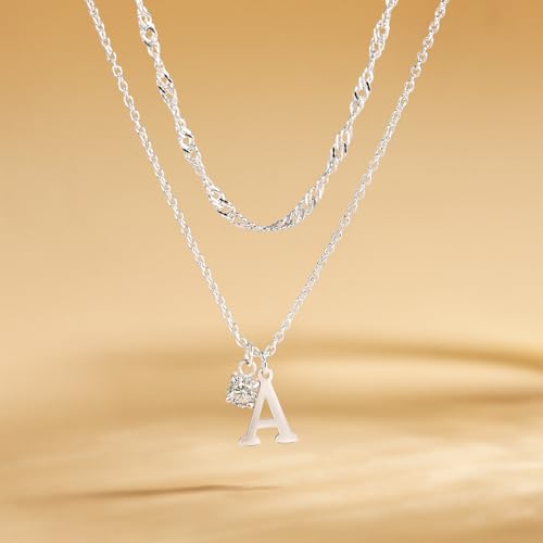 Sterling Silver Initial Necklaces for Women Girls Dainty Letter Necklace Stack Non Tarnish Silver Layered Necklaces Simple Chain CZ Diamond Pendant Necklaces Stacked A-Z Name Personalized Trendy Jewelry Gift - style: K