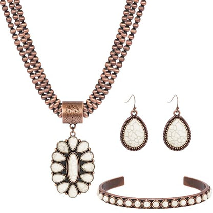 NEWITIN 4 Pieces Silver Bohemian Jewelry Set for Women Fashion Costume Jewels Turquoise Necklace Bracelet Earrings Western Turquoise Jewelry Set for Women - color: White Turquoise A