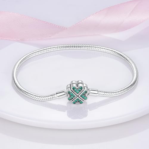 MULA 925 Sterling Silver Snake Chain Charm Bracelet Butterfly Sunflower Heart with 5A Cubic Zirconia Bracelets for Women - color: Four-leaf Clover, size: 6.7in (fit wrist size 5.5in )