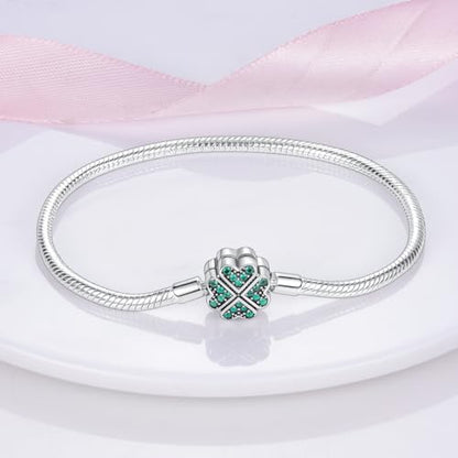 MULA 925 Sterling Silver Snake Chain Charm Bracelet Butterfly Sunflower Heart with 5A Cubic Zirconia Bracelets for Women - color: Four-leaf Clover, size: 6.7in (fit wrist size 5.5in )