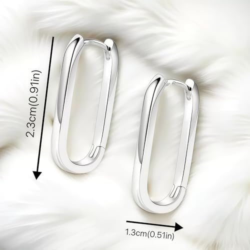 Silver/14K Gold-Plated Women's Hoop Earrings – Hypoallergenic Rectangle Geometric Mini Hoops, Minimalist Everyday Gift - color: silver