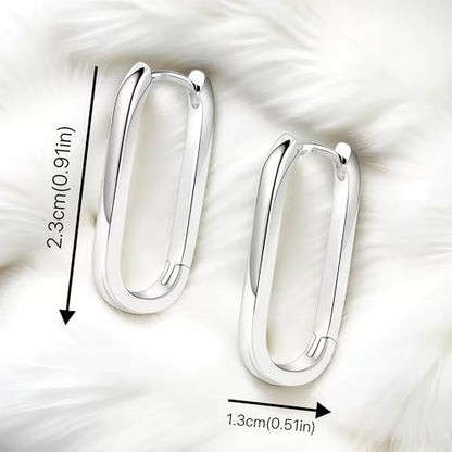 Silver/14K Gold-Plated Women's Hoop Earrings – Hypoallergenic Rectangle Geometric Mini Hoops, Minimalist Everyday Gift - color: silver