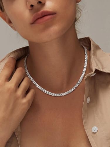FindChic Cuban Link Chain Necklace for Women Men, Silver/Gold Plated Stainless Steel Solid Miami Curb Chain Hip Hop Punk Statement Jewelry, 5/12/14mm Width, 16/18/20 Inch Length, with Gift Box - color: 01. 5mm-Silver, size: 18inches