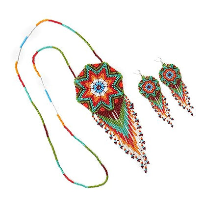 Handmade Native American Style Tribal ethnic Seed Bead Beaded Layered Medallion Necklace 4 - color: Pattern 10 EM