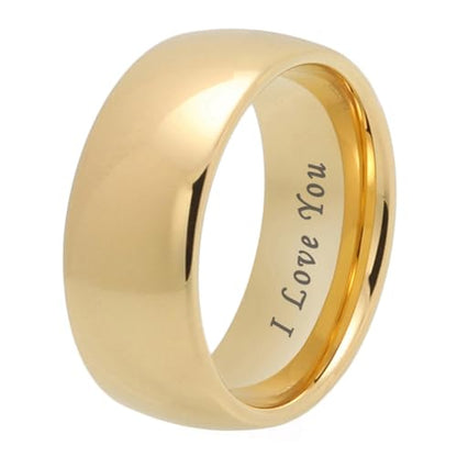 TUTISS 4mm 6mm 8mm 10mm Silver/Gold/White Tungsten Rings for Men Women Couple Fashion Jewelry Anniversary Engagement Wedding Bands Domed Polished I Love You Engraved Comfort Fit - color: 10mm Gold Tungsten I Love You