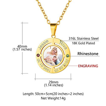 Custom4U Personalized Photo Necklace - Custom Heart/Oval/Round Charm Necklaces with Picture + Chain Adjustable - Stainless Steel/Acrylic Pendant Memorial Jewelry Christmas Gifts for Women - color: J-Gold Color