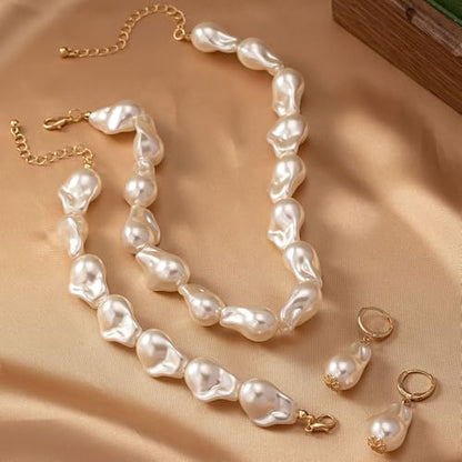 Wedding Pearl Jewelry Set for Women Classic Necklace and Earrings Faux Pearls Bridesmaid Gift wedding bride trendy fashion jewelry fall fashion - color: A-Alien imitation pearl necklace set