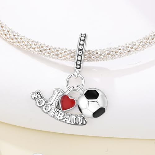 CYCUFF 925 Sterling Silver Charms Suitable for Charm Necklaces, Bracelet Pendants Beads Jewellery Gift for Women - color: I Love Soccer Pendant