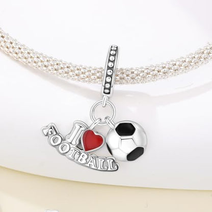 CYCUFF 925 Sterling Silver Charms Suitable for Charm Necklaces, Bracelet Pendants Beads Jewellery Gift for Women - color: I Love Soccer Pendant