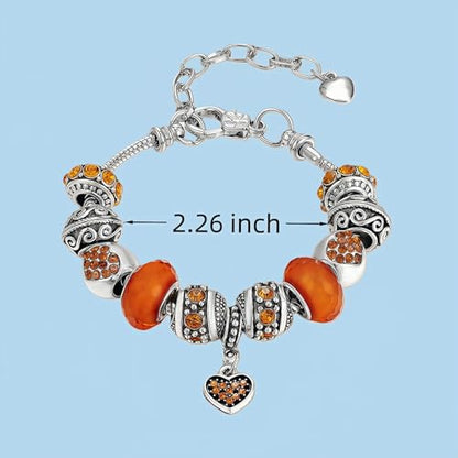 Pink Hearts Silver Plated Charm Bracelet, DIY Jewelry for Women with Beads, Charms, and Adjustable Snake Chain, Fits 7.5"+1.5" - color: Gold, size: 18cm