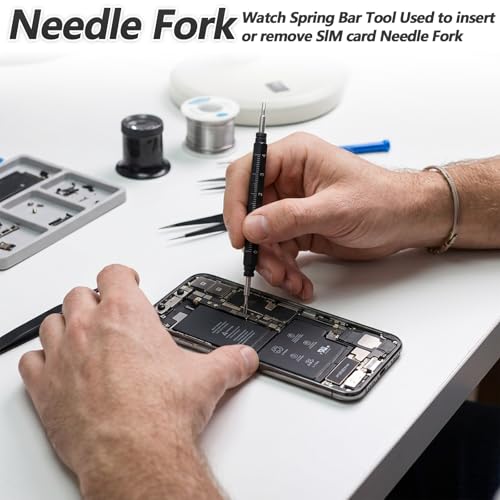 Watch Spring Bar Tool Kit, Premium Pin Removal Tool with Built-in Ruler for Watch Band Removal Installation, Jewelry Craft, Phone Card Insertion, with Caps, Replacement Fork & Cleaning Cloth