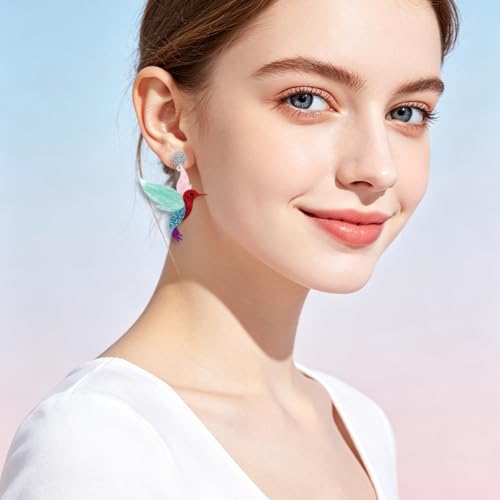 Cute Acrylic Tropical Fish Earrings Creative Parrot Hornbill Drop Dangle Earrings Stylish Animal Statement Earrings Daily Wear Jewelry for Women - color: Humming bird