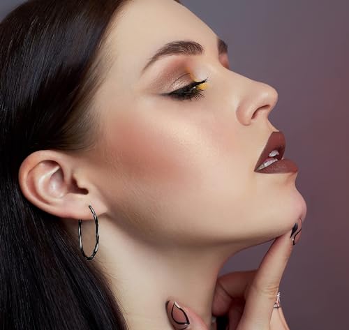 Hoops & Loops 925 Sterling Silver Twisted Hoop Earrings for Women - Hypoallergenic 14K Gold, Rose Gold, Black Flash Plated 2mm Thin Twist Design Round Click-Top Hoops, 15/20/25/30/35/40/50/60mm - color: Black-45mm(1.77 inch)