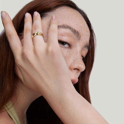 AllenCOCO Chunky Gold Plated Rings for Women - Trendy Cubic Zirconia 14k Gold Filled Stackable Rings - color: Multi-Stone Dome Ring