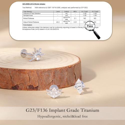 limerencia Titanium Internally Threaded Flat Back Earrings, 3 Pcs Implant Grade Hypoallergenic Studs, 18G Tragus Helix Conch Cartilage Piercing Jewelry for Sensitive Ears Women Men, Gold/Silver - color: Silver-Vibe D