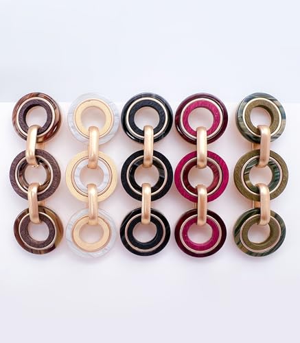 Ozel - Natural Wooden Acrylic Boho Drop Dangle Earrings for Women - Geometric Statement Jewellery - Brown, Black, Magent Red, Olive Green, White beige - color: 3Circle_White beige