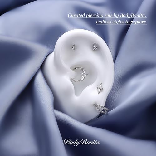 G23 Titanium 16G Tragus Conch Piercing Jewelry Flat Back Stud Earrings | Hypoallergenic CZ Nose Dangle Helix Medusa Lip Labret Body Piercing Jewelry, 14K Gold Plated, Silver, 6 and 8 mm Post Length - color: Deux-14K Gold