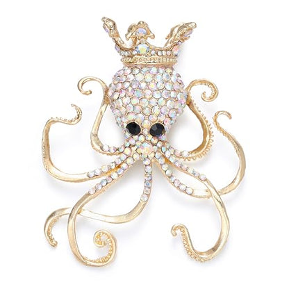 EVER FAITH Women's Austrian Crystal Lovely Octopus Animal Brooch - color: Gold-Tone Iridescent Clear AB