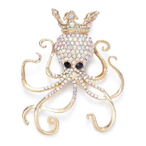 EVER FAITH Women's Austrian Crystal Lovely Octopus Animal Brooch - color: Gold-Tone Iridescent Clear AB
