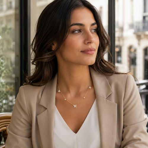 Dainty Silver Gold Necklaces for Women Cute Station Choker Simulated Diamond Necklace Simple Layering CZ Necklace Trendy Jewelry Gifts - color: Gold, style: Butterfly