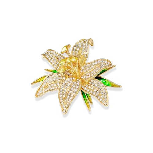 Crystal Flower Brooch Pins for Women Elegant Enamel Rhinestone Floral Brooches Pin Fashion Jewelry for Party Dance Wedding Banquet Brooch for Women Gift - color: Gold Green Flower