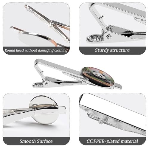 Tie Clip for Men, Tie Bar Cufflinks Set, Copper Necktie Clip And Shirt Cuff Links for Business Wedding Gift - color: Panda Picnic Lanterns