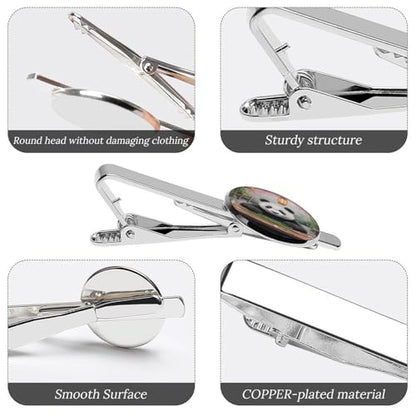Tie Clip for Men, Tie Bar Cufflinks Set, Copper Necktie Clip And Shirt Cuff Links for Business Wedding Gift - color: Panda Picnic Lanterns