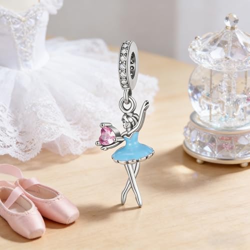 S925 Sterling Silver Cute Bead Charm for Pandora Bracelets and Necklaces | Lucky Clover Cute Animal Pink Bow Cherry Butterfly Pendant Bead Charms Jewelry Making Gifts for Women Valentines Mother's Day - style: Ballet Dancer Love